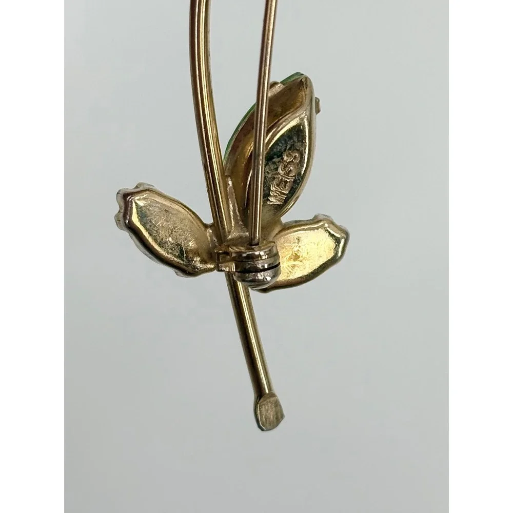 B22 Weiss Vintage‎ Flower Brooch Blue Green Rhinestone Gold Tone Floral Pin